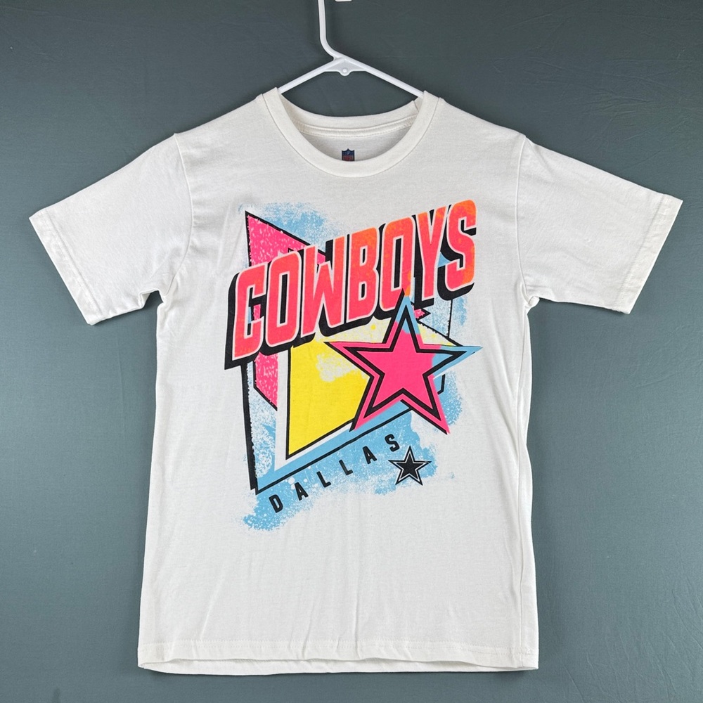 Dallas Cowboys NFL Kids Graphic Tee - White with Pink, Yellow & Blue